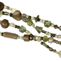 Vintage 4 Strand Bracelet - Greens, Browns, White Mixture of Beads, Silver Clasp