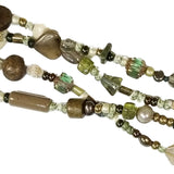 Vintage 4 Strand Bracelet - Greens, Browns, White Mixture of Beads, Silver Clasp