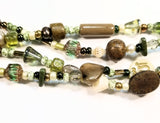 Vintage 4 Strand Bracelet - Greens, Browns, White Mixture of Beads, Silver Clasp