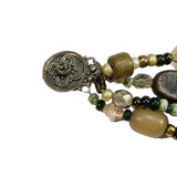Vintage 4 Strand Bracelet - Greens, Browns, White Mixture of Beads, Silver Clasp