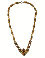 Vintage V Necklace - Earthtone Colors - Orange, Yellow