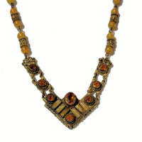 Vintage V Necklace - Earthtone Colors - Orange, Yellow