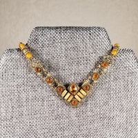 Vintage V Necklace - Earthtone Colors - Orange, Yellow