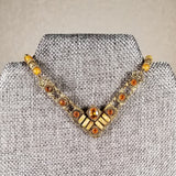 Vintage V Necklace - Earthtone Colors - Orange, Yellow