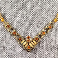 Vintage V Necklace - Earthtone Colors - Orange, Yellow