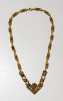 Vintage V Necklace - Earthtone Colors - Orange, Yellow