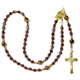 Burgundy and Tiger's Eye Catholic Rosary St Benedict Crucifix