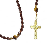 Catholic Rosary - Burgundy / Brown Glass Beads, Tiger-eye (Tiger's Eye)