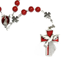 red confirmation cross with dove, divine mercy centerpiece