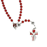 Catholic Rosary - Red Glass Beads, Silver Metal Crosses, Confirmation