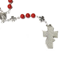 Catholic Rosary - Red Glass Beads, Silver Metal Crosses, Confirmation