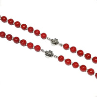 Catholic Rosary - Red Glass Beads, Silver Metal Crosses, Confirmation