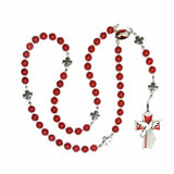 Catholic Rosary - Red Glass Beads, Silver Tone Metal Crosses, Confirmation