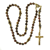 Catholic Rosary - Leopard Jasper, Gold Tone Four Basilicas of Rome Crucifix