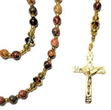 Catholic Rosary - Leopard Jasper, Gold Tone Four Basilicas of Rome Crucifix