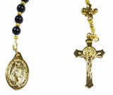 One Decade (Tenner) Pocket Rosary - Blue Sandstone Glass Beads and Gold Tone