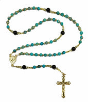 Catholic Rosary - Turquoise like Jasper beads, Gold Tone Crucifix