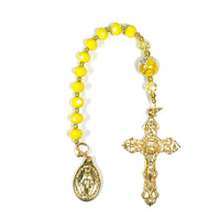 One Decade (Tenner) Pocket Rosary - Yellow Glass Beads & Gold Tone Crucifix