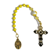 Backside of One Decade (Tenner) Pocket Rosary - Yellow Glass Beads & Gold Tone Crucifix