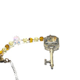 Rearview Mirror Car Charm - Antique Brass Key w/Rhinestones, Topaz