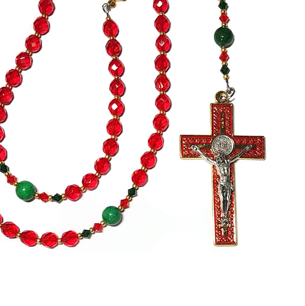 Catholic Rosary - Christmas, Red Green, Gold, Silver