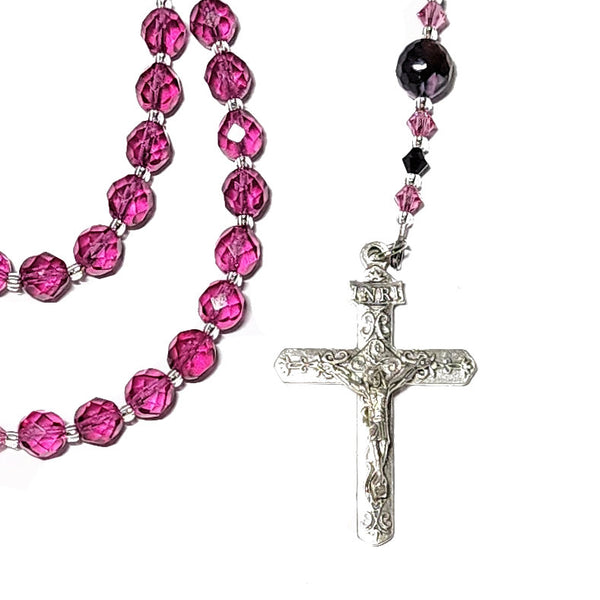 Catholic Rosary - Pink Flare Glass Beads, Fire Agate