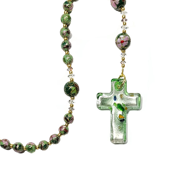 Anglican Rosary Prayer Beads - Pastel Green Cloisonné Beads