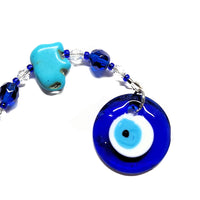 Rearview Mirror Car Charm - Small Evil Eye & Blue Turquoise Elephant