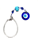 Rearview Mirror Car Charm - Small Evil Eye & Blue Turquoise Elephant