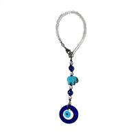 Rearview Mirror Car Charm - Small Evil Eye & Blue Turquoise Elephant