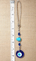 Rearview Mirror Car Charm - Small Evil Eye & Blue Turquoise Elephant
