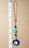 Rearview Mirror Car Charm - Small Evil Eye & Blue Turquoise Elephant