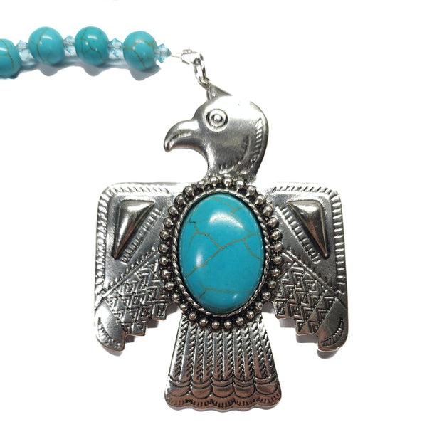 Rearview Mirror Car Charm - Turquoise Howlite Thunderbird Brooch/Pin