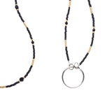 Beaded Eyeglass, ID Badge Holder Lanyard Necklace - Gold & Black, w/Silver Loop