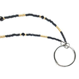 Beaded Eyeglass, ID Badge Holder Lanyard Necklace - Gold & Black, w/Silver Loop