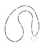 Beaded Eyeglass, ID Badge Holder Lanyard Necklace - Gold & Black, w/Silver Loop