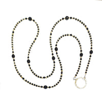Beaded Eyeglass, ID Badge Holder Lanyard Necklace - Gold & Black, Hammered Loop