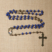 Catholic Rosary - Blessed Mother, Bronze Chain, Satin Blue Beads