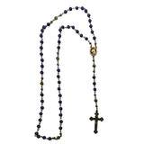 Catholic Rosary - Blessed Mother, Bronze Chain, Satin Blue Beads