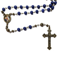 Catholic Rosary - Blessed Mother, Bronze Chain, Satin Blue Beads