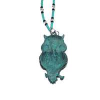 Rearview Mirror Car Charm - Blue/Green Patina Owl, Hematite