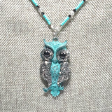 Rearview Mirror Car Charm - Blue/Green Patina Owl, Hematite