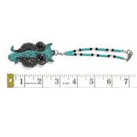 Rearview Mirror Car Charm - Blue/Green Patina Owl, Hematite