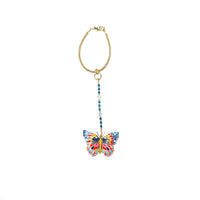 Rearview Mirror Car Charm - Bright Butterfly Pendant, Capri Blue Beads