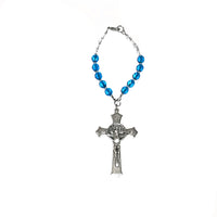 Rearview Mirror Car Charm Rosary - Capri Blue Glass Beads, St. Benedict Crucifix