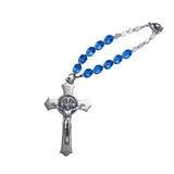 Rearview Mirror Car Charm Rosary - Capri Blue Glass Beads, St. Benedict Crucifix