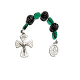 Hail Mary Devotion Chaplet Pocket Rosary - Carved, Rose Shaped Jade, Teal Green