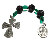 Hail Mary Devotion Chaplet Pocket Rosary - Carved, Rose Shaped Jade, Teal Green