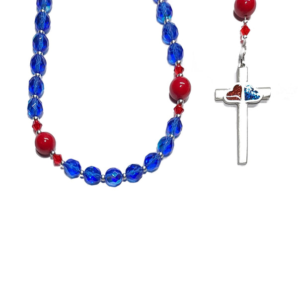 Anglican Prayer Beads Rosary - Red & Blue Heart Cross