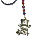 Rearview Mirror Car Charm - Skull with Blue Hat, Red Rose Flower